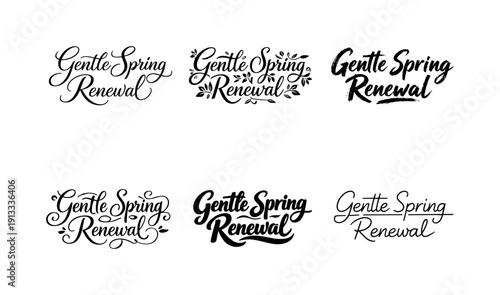 Gentle spring renewal. Set lettering. harmonious lettering variations of the same emblematic concept, each with different artistic