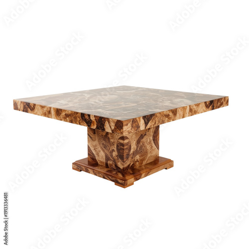 Modern Wooden Table With Square Top and Block Base in Neutral Color