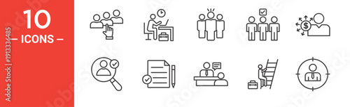 Recruitment icon set, recruitment vector symbol in black filled and outlined style.