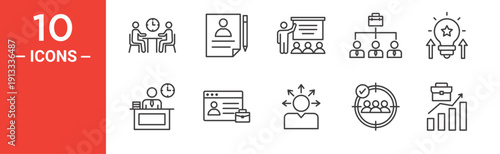 Recruitment icon set, recruitment vector symbol in black filled and outlined style.