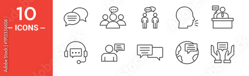Speaking icon set, speaking vector symbol in black filled and outlined style.