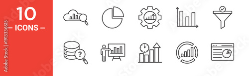 Statistics icon set, statistics vector symbol in black filled and outlined style.