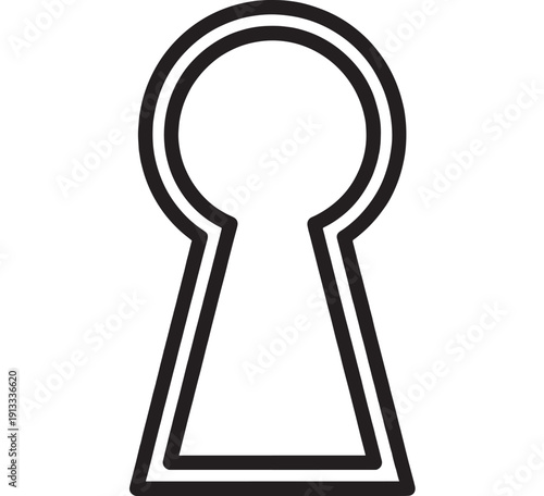 Keyhole icon silhouette in black and white, simple outline symbol for privacy, security access, authentication and secret view concept, isolated on white background