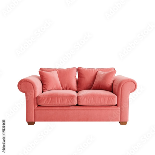 Soft Pink Couch With Pillows Placed in a Bright Room Setting