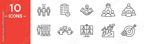 Teamwork icon set, teamwork vector symbol in black filled and outlined style.