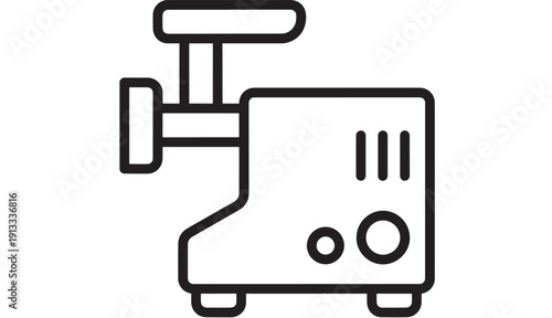 Meat grinder icon in bold line style, simple kitchen appliance symbol isolated on white background, minimal outline illustration for food processing, butcher shop, cooking apps
