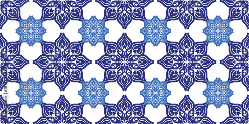 Elegant blue mandala seamless pattern design. Perfect for backgrounds and wallpaper designs