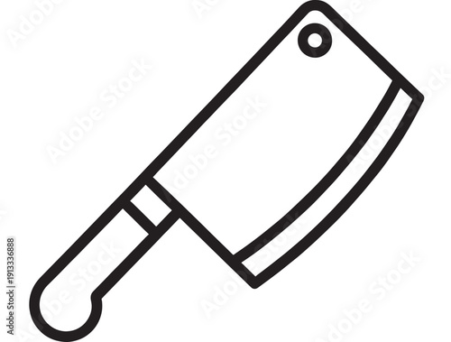 Cleaver icon in black outline showing a butcher knife with wooden handle, minimalist vector illustration isolated on white for kitchen tools, cooking, meat cutting and food prep