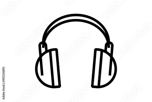 A clean monochrome vector icon of protective ear defenders for construction work, featuring bold outlines and a simple flat design suitable for safety graphics.
