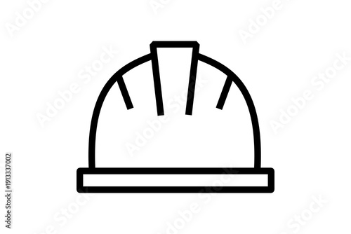 A minimalist black line illustration of a construction hard hat, symbolizing workplace safety and protective equipment on building sites.