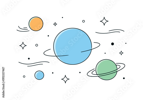 Cosmic glow and floating forms. Abstract editorial scene with softly glowing planets, stars, or orbs floating in space, gentle motion lines