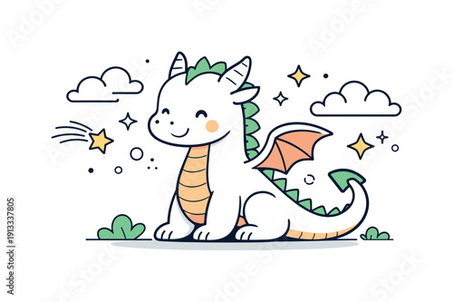 Mythical Creatures Wonder. Legends of mythical creatures. Clean editorial scene featuring a friendly dragon, phoenix, or unicorn in a simplified
