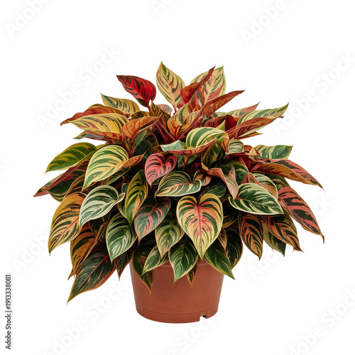 Decorative Plant With Colorful Leaves in a Pot on a White Background