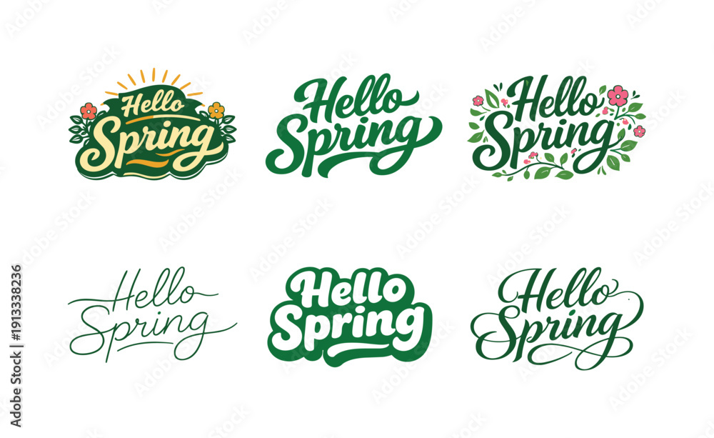 Obraz premium Spring season badges. Set lettering. harmonious lettering variations of the same emblematic concept, each with different artistic