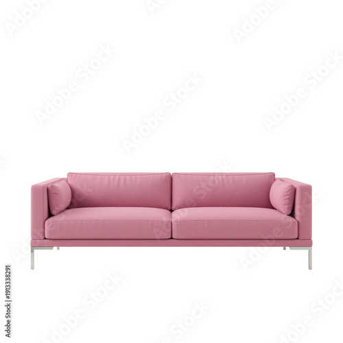Bright Colored Sofa in Modern Style Placed on White Background Indoors