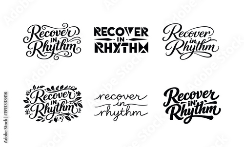 Recover in rhythm lettering. Set lettering. harmonious lettering variations of the same emblematic concept, each with different artistic