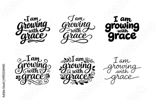 Gentle spring affirmation. Set lettering. harmonious lettering variations of the same emblematic concept, each with different artistic