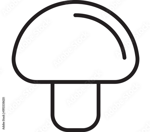 Mushroom outline icon in black line style on white background, simple edible fungi symbol for food, nature, agriculture, foraging, vegan and app UI design