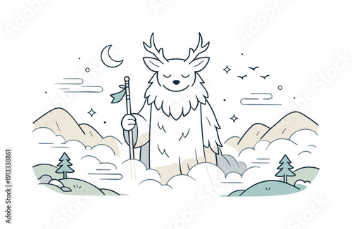 Mythical Guardian in Mist. Mythical creature emerging from the m