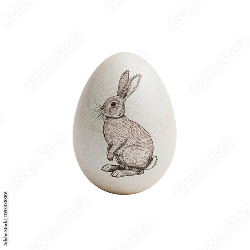 Hand-painted Egg With Bunny Design and Flowers on Grass in Spring Season