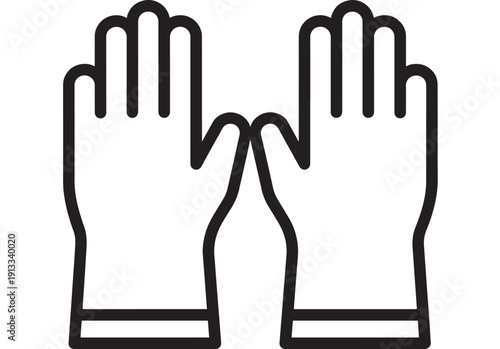 Gloves icon in simple black outline style, pair of protective work gloves isolated on white background for safety, cleaning, medical, and industrial PPE design use