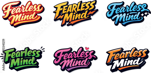 Clean flat holiday banner set illustration featuring modern lettering logo set for Fearless Mind, stock marketplace–ready