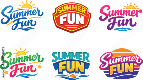Clean modern holiday banner illustration displaying modern lettering logo set for Summer Fun, professional logo-style typography