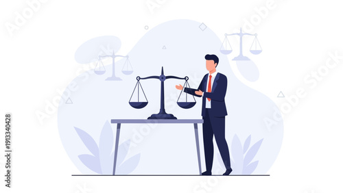 Lawyer and Scales of Justice Symbolizing Law and Balance