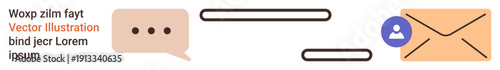 Communication, messaging, email usage, digital interaction, user interface, notification systems. Speech bubble, text input bar email icon and user avatar . Communication and messaging concepts