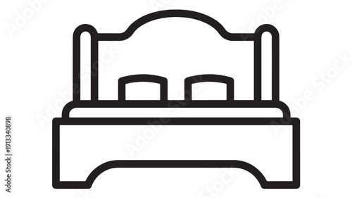 Bed icon in bold outline style, simple bedroom furniture symbol for hotel, sleep, home interior design, accommodation apps, web UI, signage and infographics