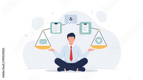 Businessman Balancing Work and Life, Weighing Tasks on Scales