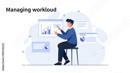 Man Managing Workload with Charts and Graphs, Business Strategy and Planning