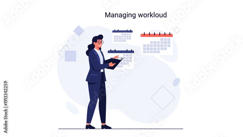 Businesswoman managing workload with calendars, planning and scheduling tasks