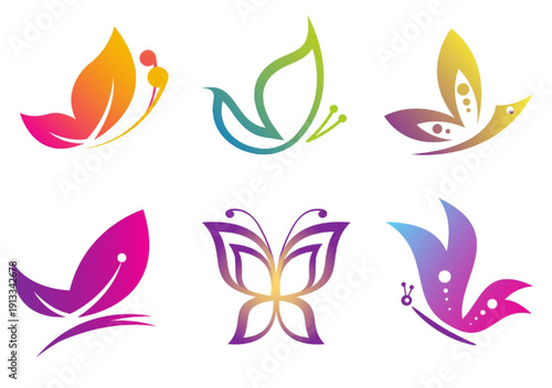 Foto Collection of Abstract Butterfly Logos and Icons in Vibrant Gradient Colors