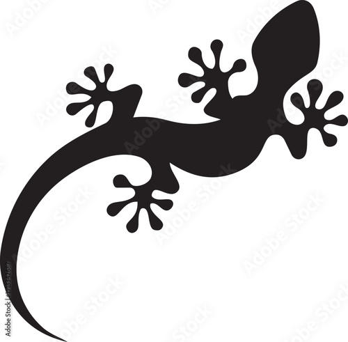 Silhouette Lizard: A minimalist black silhouette of a lizard on the surface, showcasing its intricate body form, tail, legs, and distinct toes. 