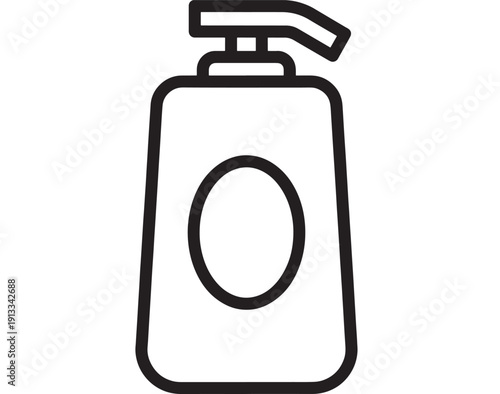 Soap dispenser icon in clean black outline style, isolated on white background for hygiene, handwashing, sanitation, bathroom and cleaning product signage