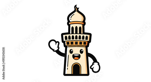 Cartoon Mosque Building Character with Arms.