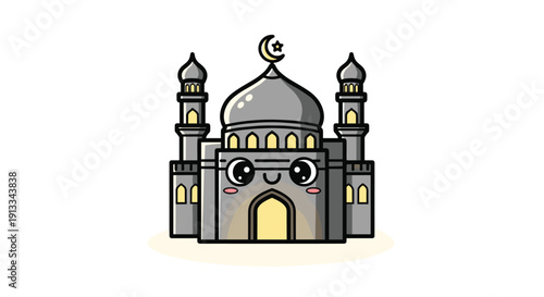 Islamic Mosque Building Cartoon Illustration Design.