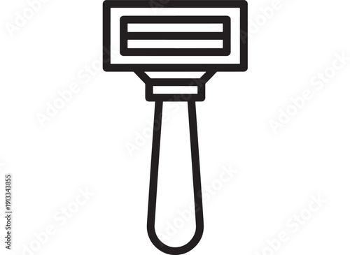 Razor icon in bold black outline, simple shaving tool symbol isolated on white background, minimalist hygiene and grooming pictogram for web, app, UI design
