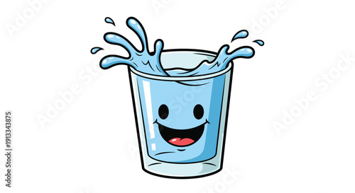 Cartoon Glass of Water with Smiling Face.