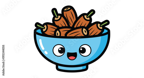 Cartoon Sausages in Blue Bowl Illustration.