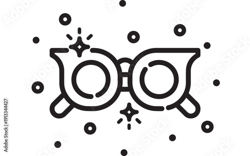 Pillow fight icon in bold outline style showing two pillows with sparkles and flying feathers, playful sleepover party concept, minimal black and white vector