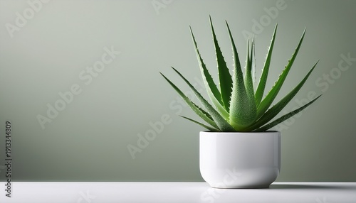 Elegant Aloe Vera Plant In Modern White Pot On Minimalist Surface