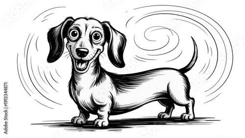 Smiling Cartoon Dachshund Dog Portrait isolated on transparent background.