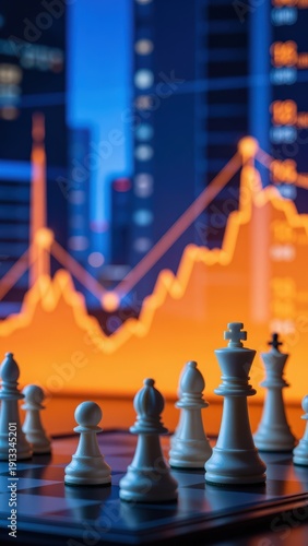 Wallpaper Mural Chess Pieces on Board with Financial Growth Graph Background Torontodigital.ca