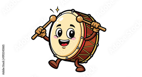 Cartoon Drum Character Playing Music.