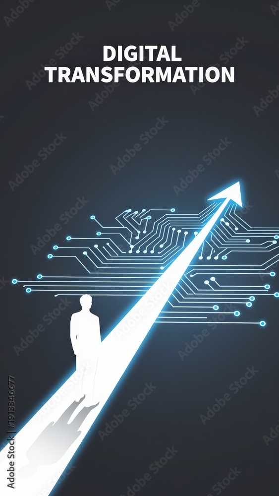Fototapeta premium Digital Transformation Concept Growth Arrow and Circuitry Background