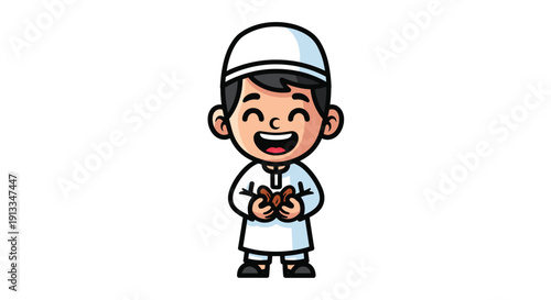Cartoon Boy Holding Object Smiling.