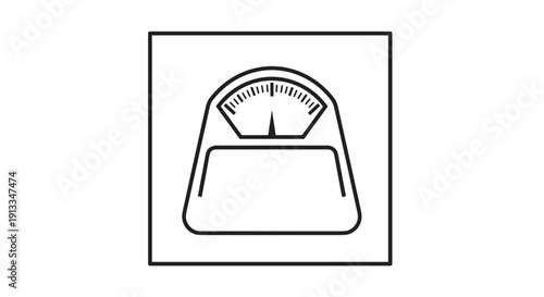 Simple black and white line drawing of a traditional floor weight scale, used for monitoring body weight and fitness progress.