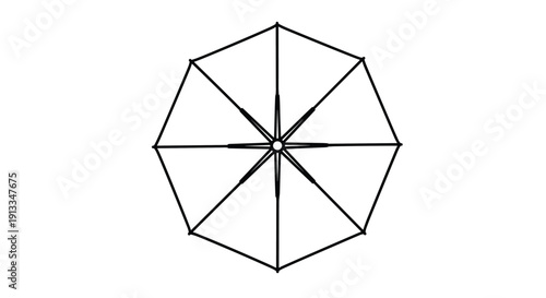 Simple black geometric octagon shape with multiple radial lines connecting to the center point for abstract designs.